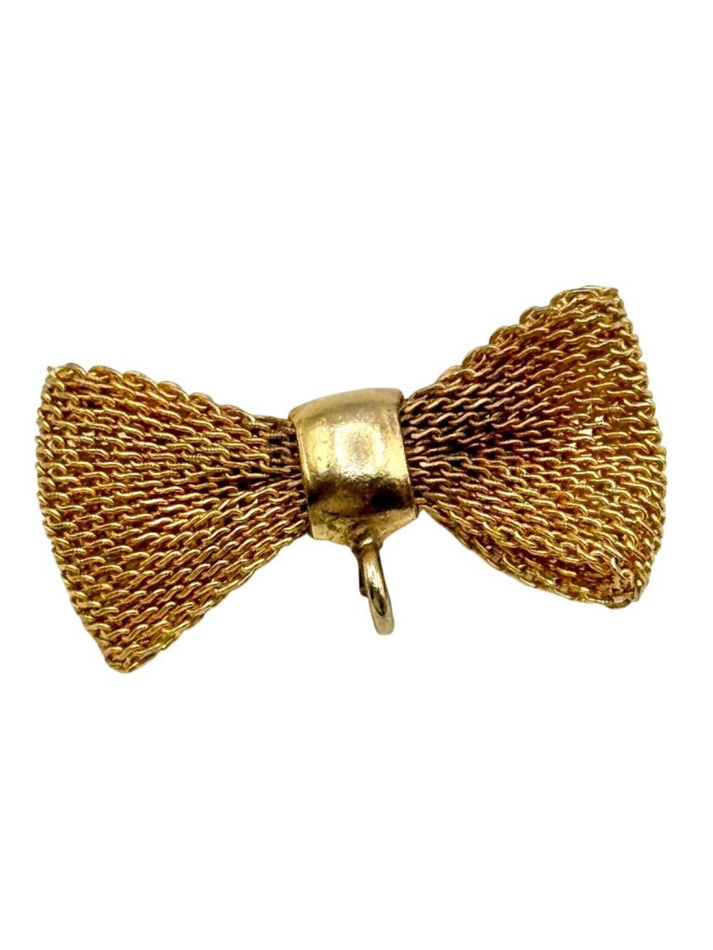 Vintage Watch Pin Brooch Bow Design Mesh Gold Tone 1" Signed Mid-Century